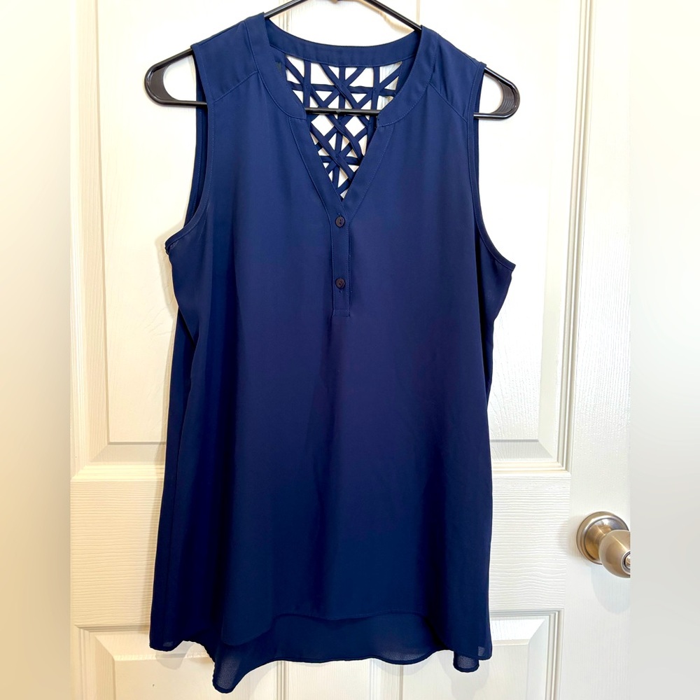 IZ Byer Women’s Top, Large, Navy, Beautiful Cutout in Back